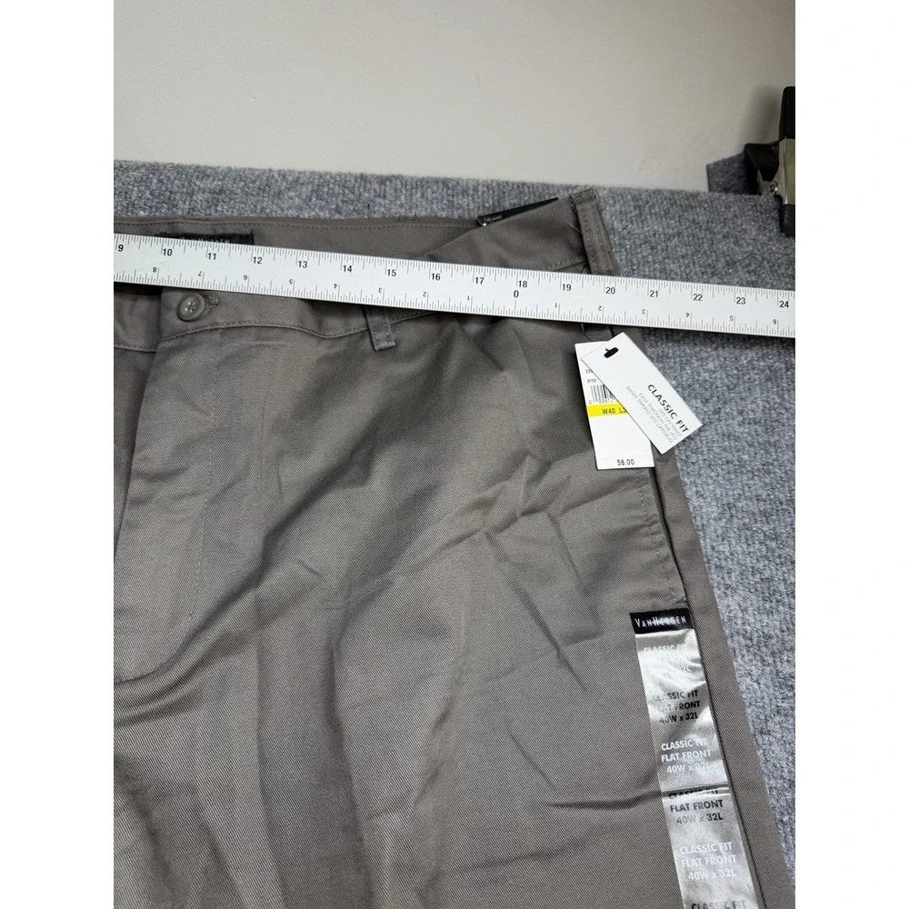 Van Heusen Mens Pants Gray Size 40x32 Flat Front Classic Fit 100% Cotton